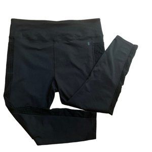 GOOD American Black Leggings Yoga High Rise Sheer Seam Pockets Pants Size 7